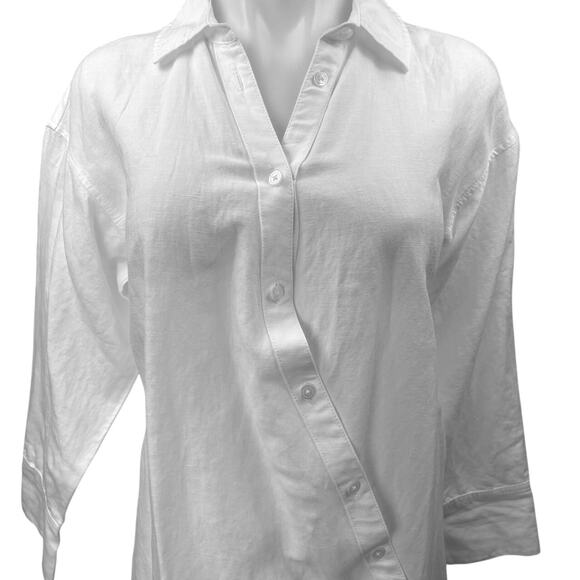 NEW Madewell White Linen Asymmetric Button Up Long Sleeve Mini Shirt Dress XXS - Picture 7 of 10